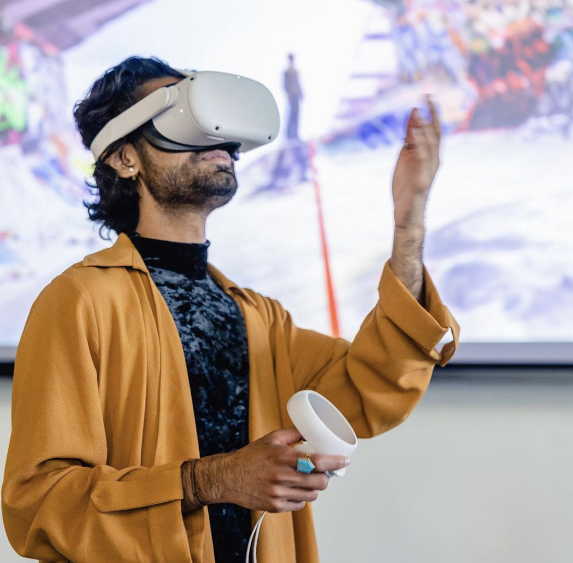 Man looking through Vr Goggles